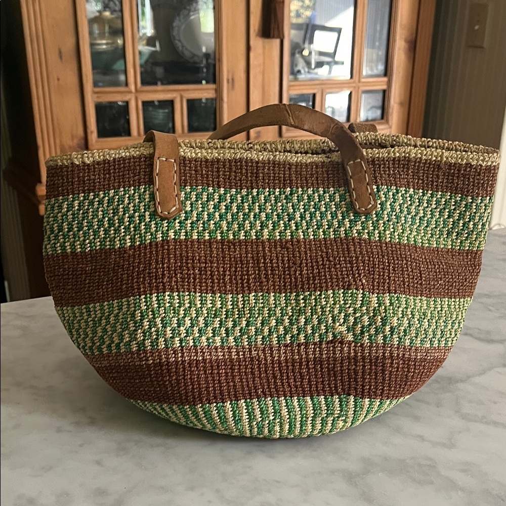 Sisal  Green and Brown Woven market basket
